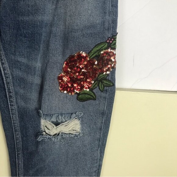 Zara Boyfriend Floral Embroidered Sequins High Rise Jeans Distressed  Roses 2 - Picture 9 of 15